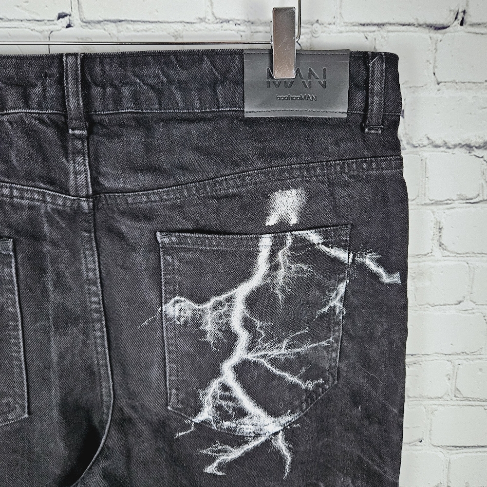 BOOHOO MAN | black denim lightning design tall/long jeans